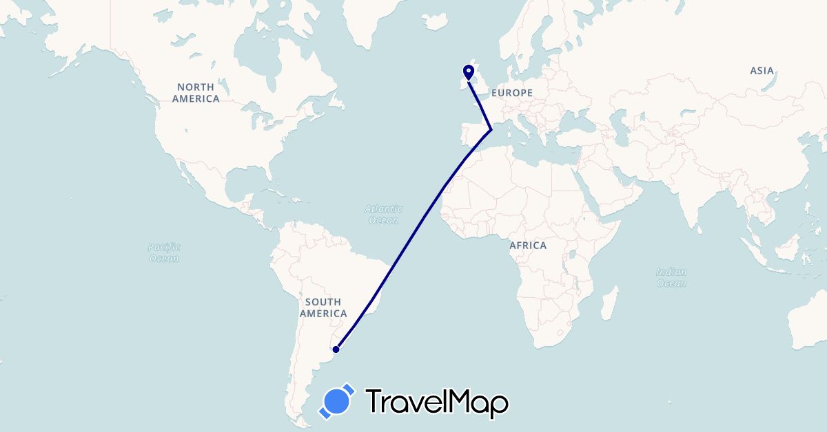 TravelMap itinerary: driving in Spain, Ireland, Uruguay (Europe, South America)